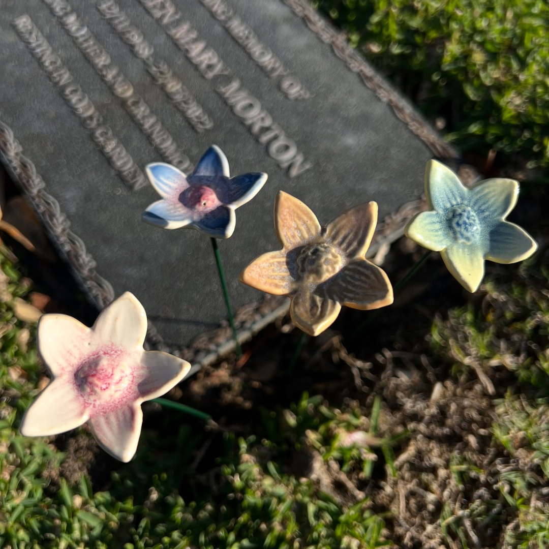 Ceramic Flowers on a Grave | Sympathy Gifts | Grief Gifts Australia