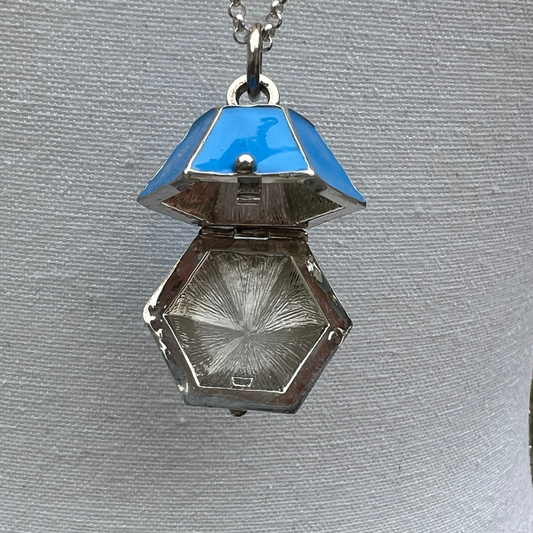 Diamond Shaped Enamel Keepsake Locket Necklace – Blue in Sterling Silver