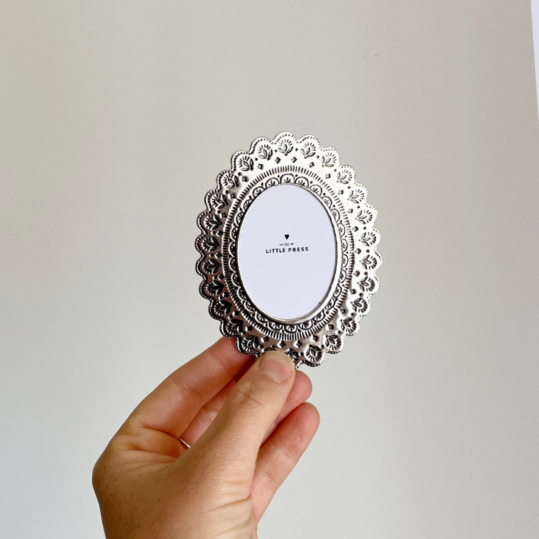 Foil Pressed Oval Keepsake Photo Frame - Silver | Grief Gifts Australia