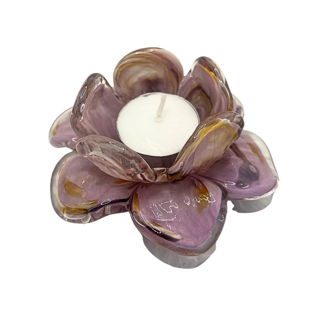 Glass Flower Tealight Votive – Dusty Rose, Wine & Aubergine | Grief Gifts Perth | Sympathy Gifts Australia