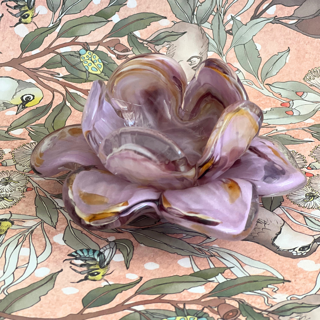 Glass Flower Tealight Votive – Dusty Rose, Wine & Aubergine | lasting Grief Gifts Australia | Sympathy Gifts Australia
