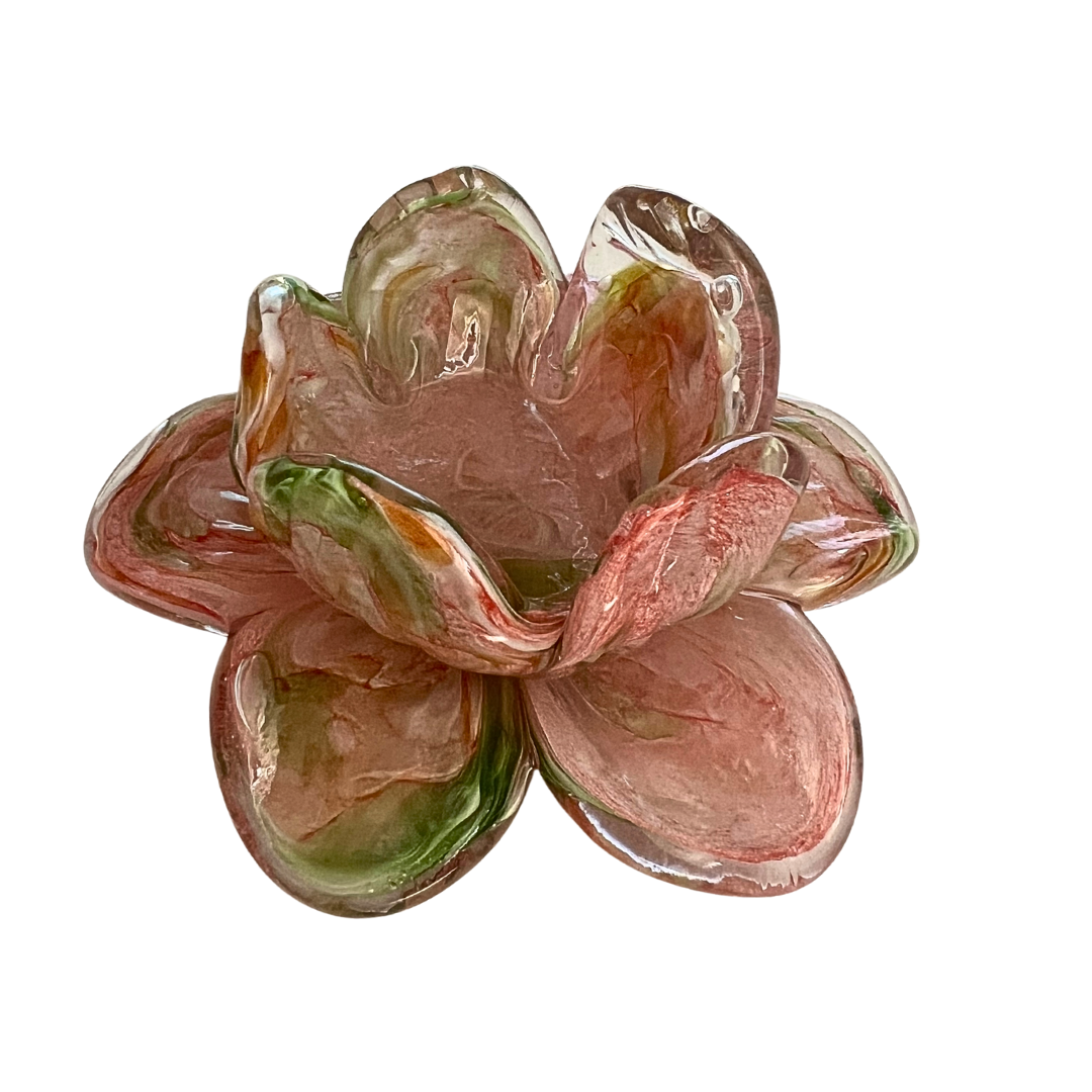Glass Flower Tealight Votive – Peach & Green | Grief Gifts Perth | Sympathy Gifts Perth