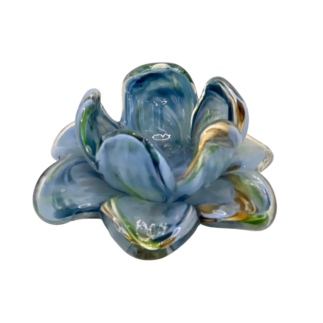 Glass Flower Tealight Votive – Soft Blue, Green & Chocolate | Grief Gifts Perth | Sympathy Gifts