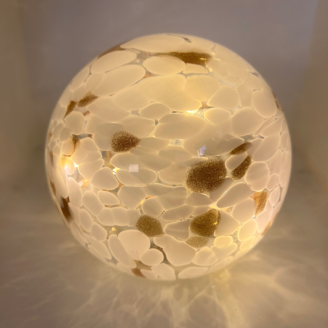 Glass Glow Light Round – White & Gold  | Grief Gifts Perth | Sympathy Gifts