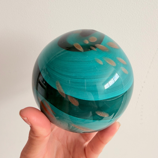 Glass Sympathy Ball - Marine Green & Gold Swirl
