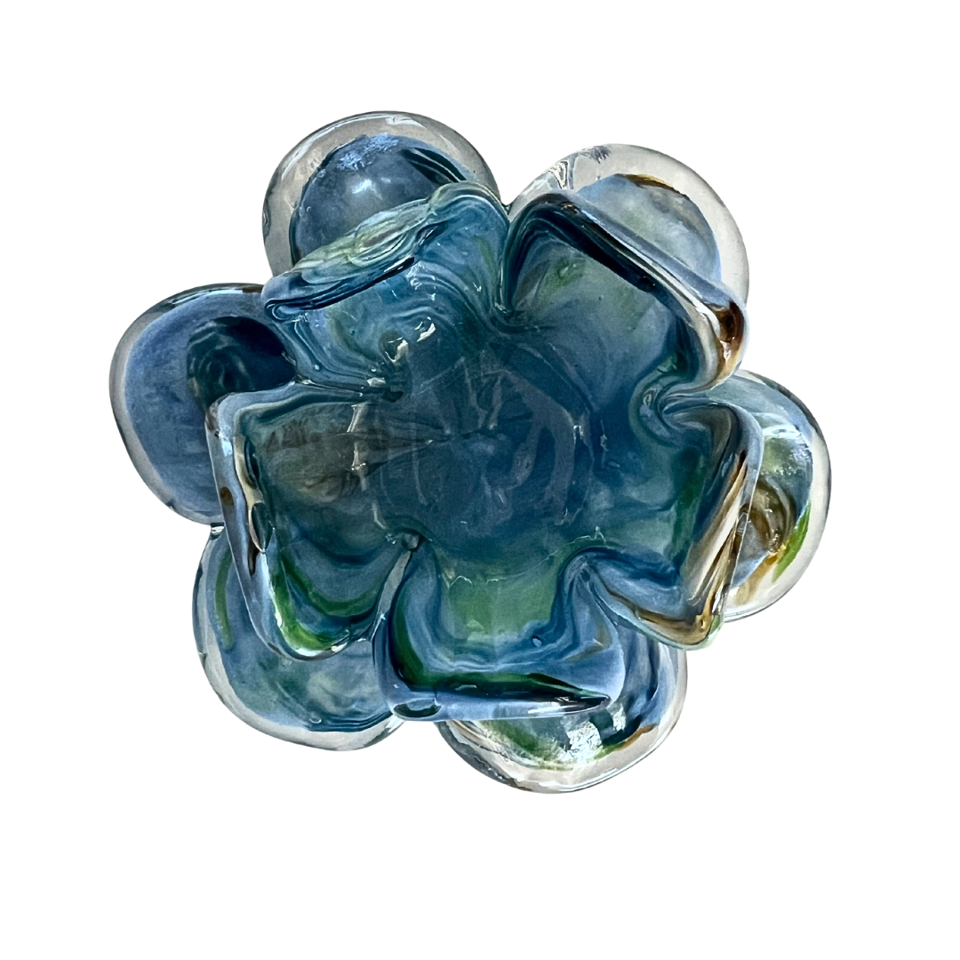 Glass Sympathy Flower Tealight Votive – Soft Blue, Green & Chocolate | Grief Gifts Perth | Lasting Sympathy Gifts