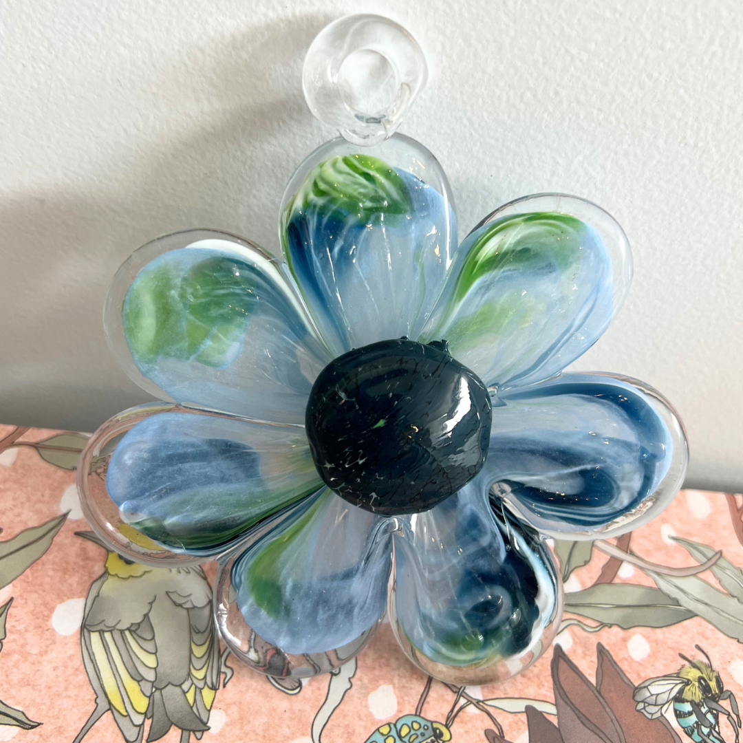 Glass Sympathy Hanging Flower - Blue & Green | Sympathy Gift | Grief Gifts Perth