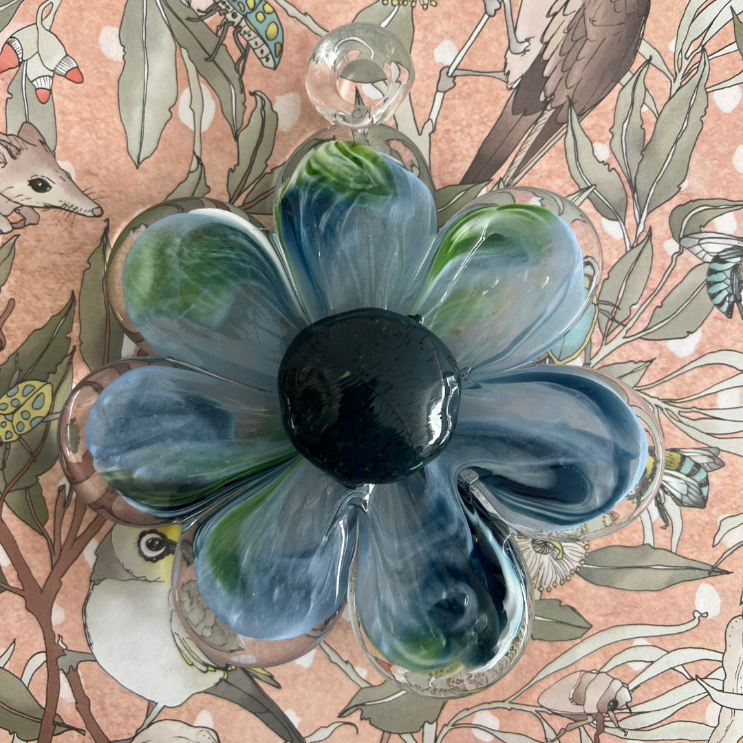 Glass Sympathy Hanging Flower - Blue & Green | Sympathy Gift Perth | Grief Gifts Perth