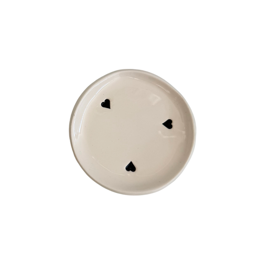 Handmade Ceramic Trinket Dish Black Hearts