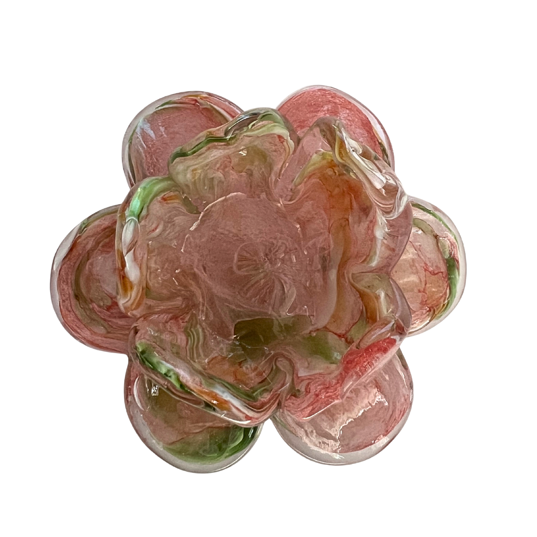 Sympathy Glass Flower Tealight Votive – Peach & Green |In Loving Memory Candle Holder Grief Gifts Perth | Sympathy Gifts Perth