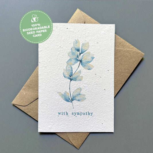 With Sympathy Plantable Gift Card - Blue Leaf