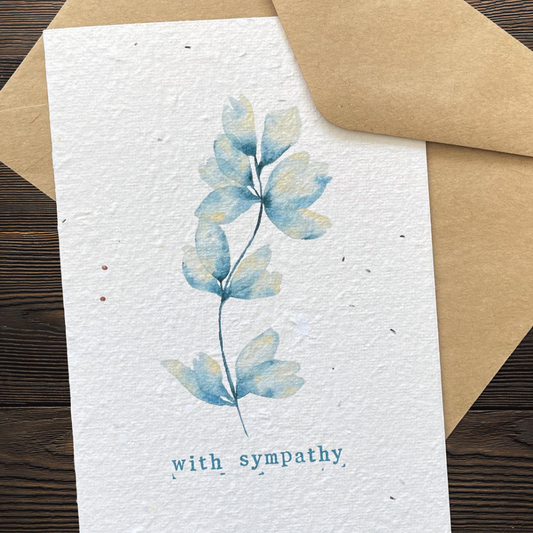 With Sympathy Plantable Gift Card - Blue Leaf | Grief Gifts Australia