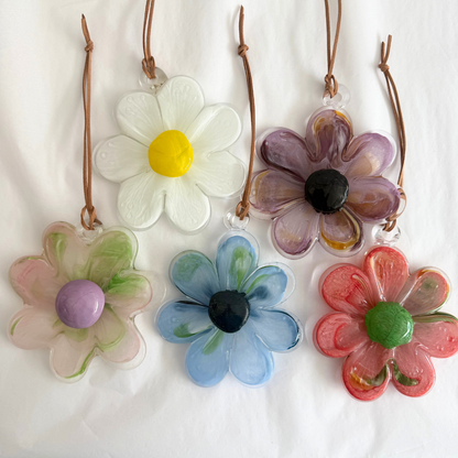 Glass Hanging Flower - Green & Pink