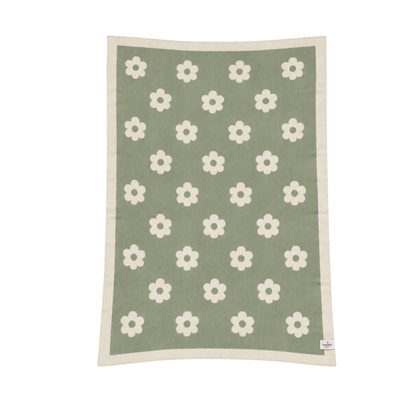 Australian-Made Organic Cotton Lap Blanket - Green & Cream Flowers