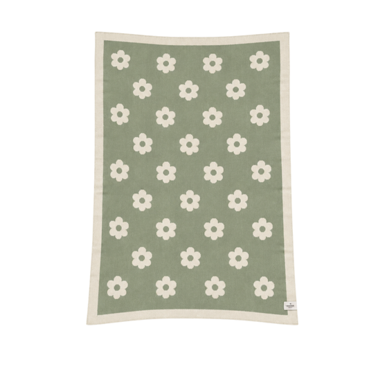 Australian-Made Organic Cotton Lap Blanket - Green & Cream Flowers