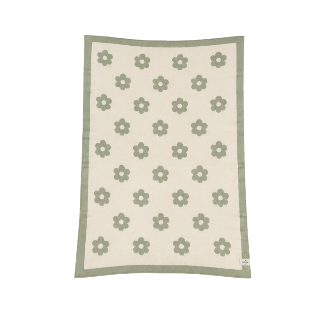 Australian-Made Organic Cotton Lap Blanket - Green & Cream Flowers | Grief Gifts Australia 