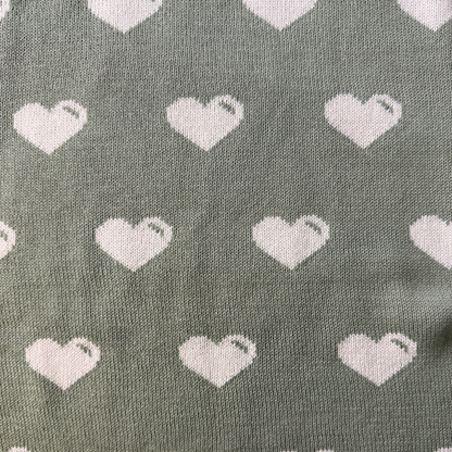 Australian-Made Organic Cotton Lap Blanket - Green & Cream Hearts | Bereavement Gifts Australia Delivered