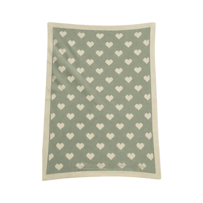 Australian-Made Organic Cotton Lap Blanket - Green & Cream Hearts | Grief Gifts Australia 