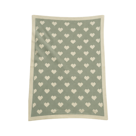 Australian-Made Organic Cotton Lap Blanket - Green & Cream Hearts | Grief Gifts Australia 