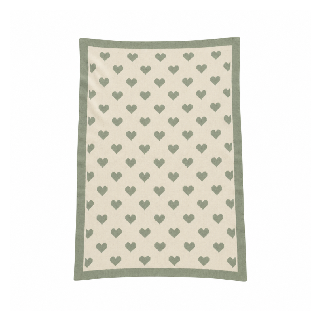 Australian-Made Organic Cotton Lap Blanket - Green & Cream Hearts | Grief Gifts Australia Delivered