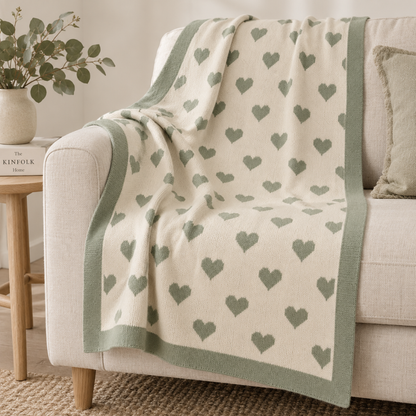 Australian-Made Organic Cotton Lap Blanket - Green & Cream Hearts | Sympathy Gifts Australia