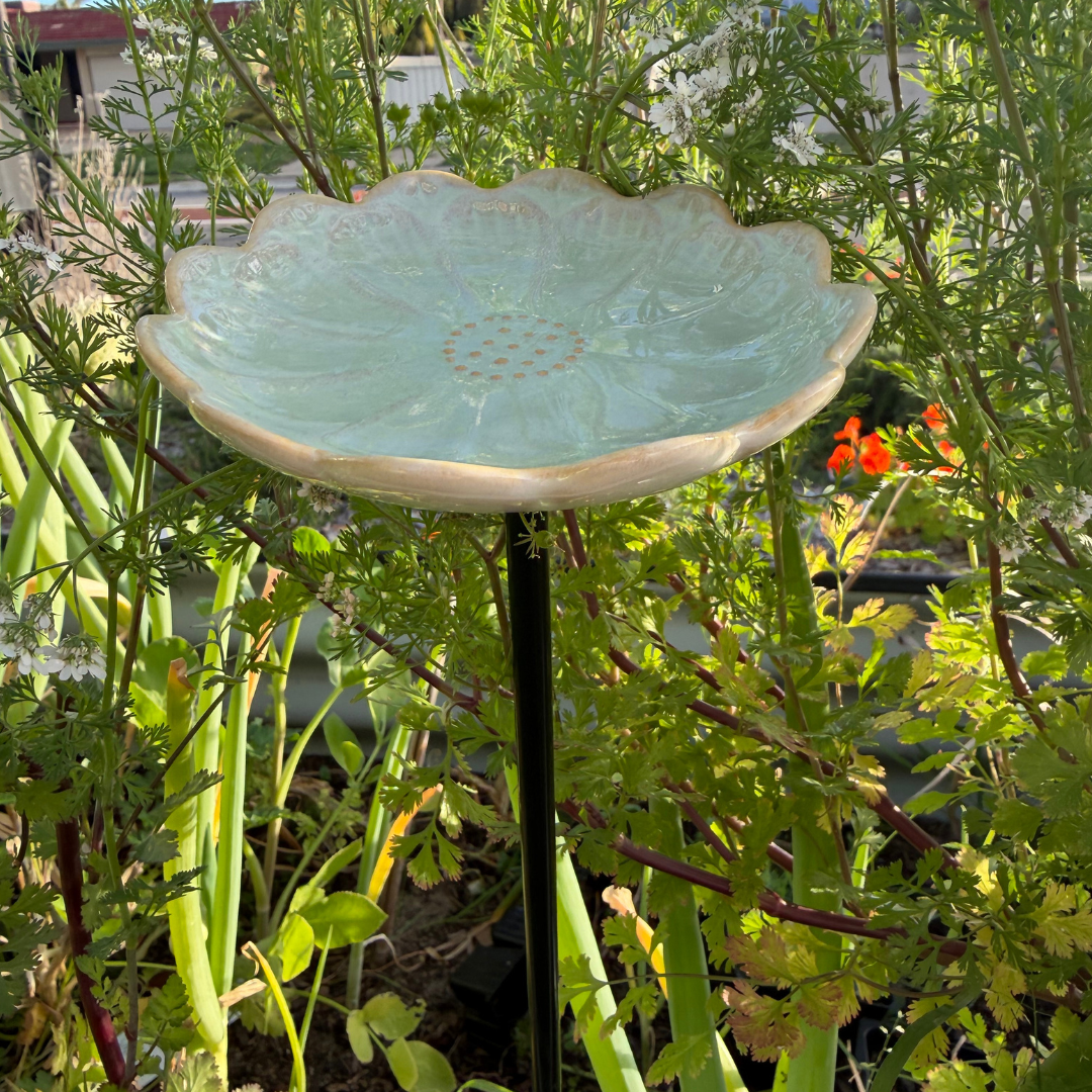 Ceramic Bee & Bird Watering Flower - Green | Alternative to Sympathy Flowers 
