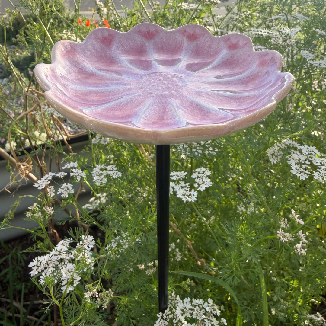 Ceramic Bee & Bird Watering Flower - Pink | Bereavement Gift 