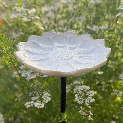 Ceramic Bee & Bird Watering Flower - White | Alternative to Sympathy Flowers