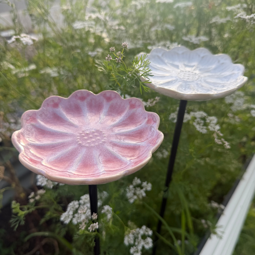 Ceramic Bee & Bird Watering Flower - White | Alternative to Sympathy Flowers | Grief Gifts Delivered