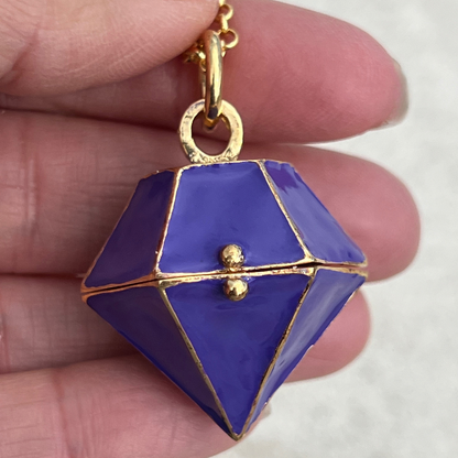 Diamond Shaped Enamel Keepsake Locket Necklaces – Purple in Gold Plate