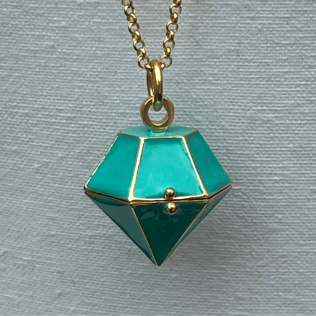 Diamond Shaped Memorial Locket Necklace in Green