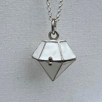 Diamond Shaped Memorial Locket Necklace  – White in Sterling Silver