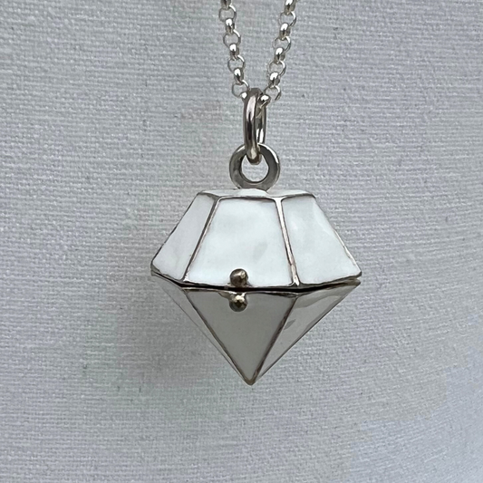 Diamond Shaped Memorial Locket Necklace  – White in Sterling Silver