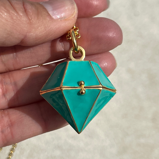 Diamond Shaped Memorial Locket Necklace in Green