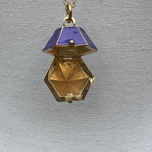 Enamel Keepsake Locket Necklace – Purple in Gold Plate