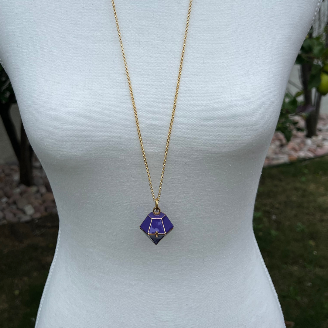 Enamel Keepsake Locket Necklace – Purple in Gold Plate