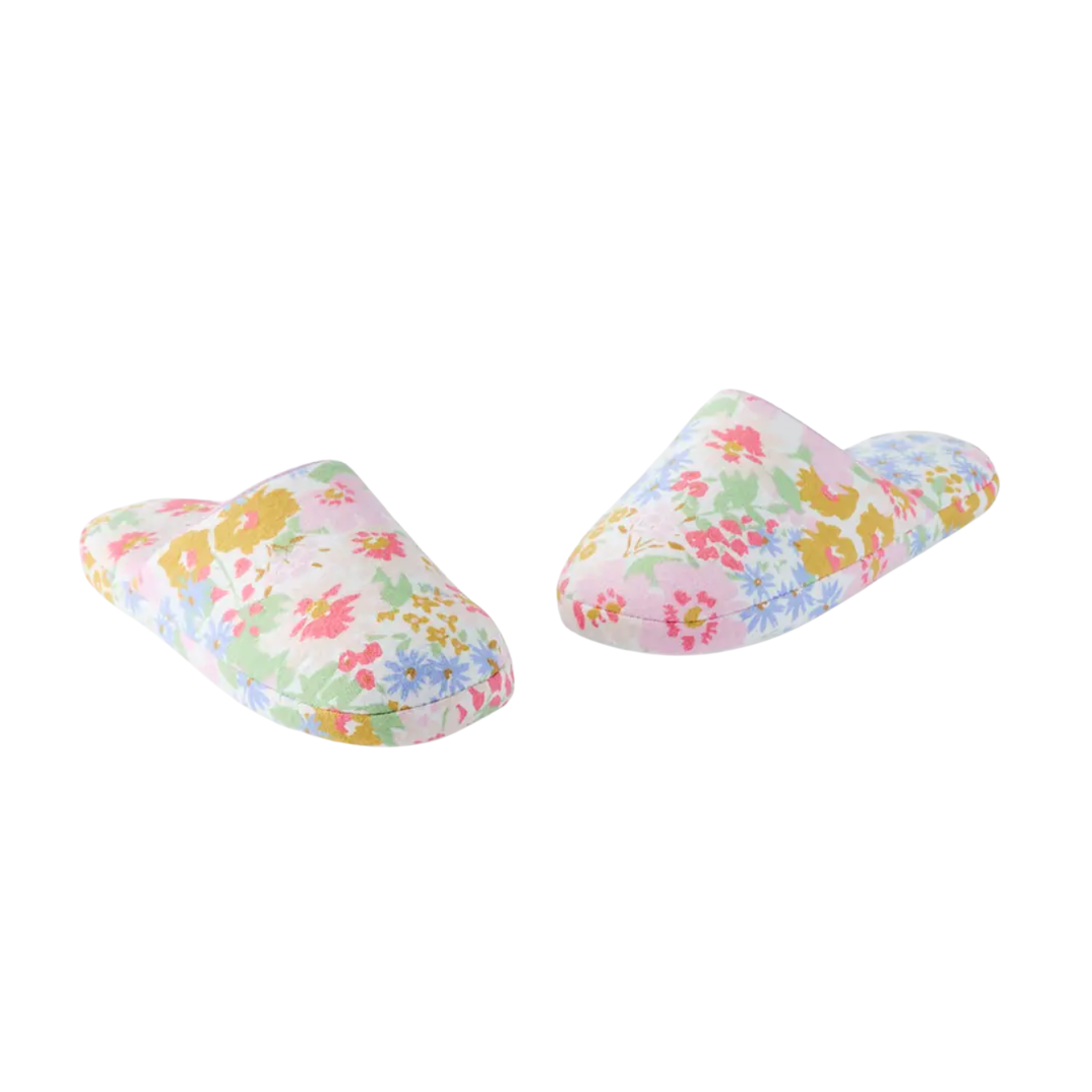 Floral Flannelette Slippers - Pink