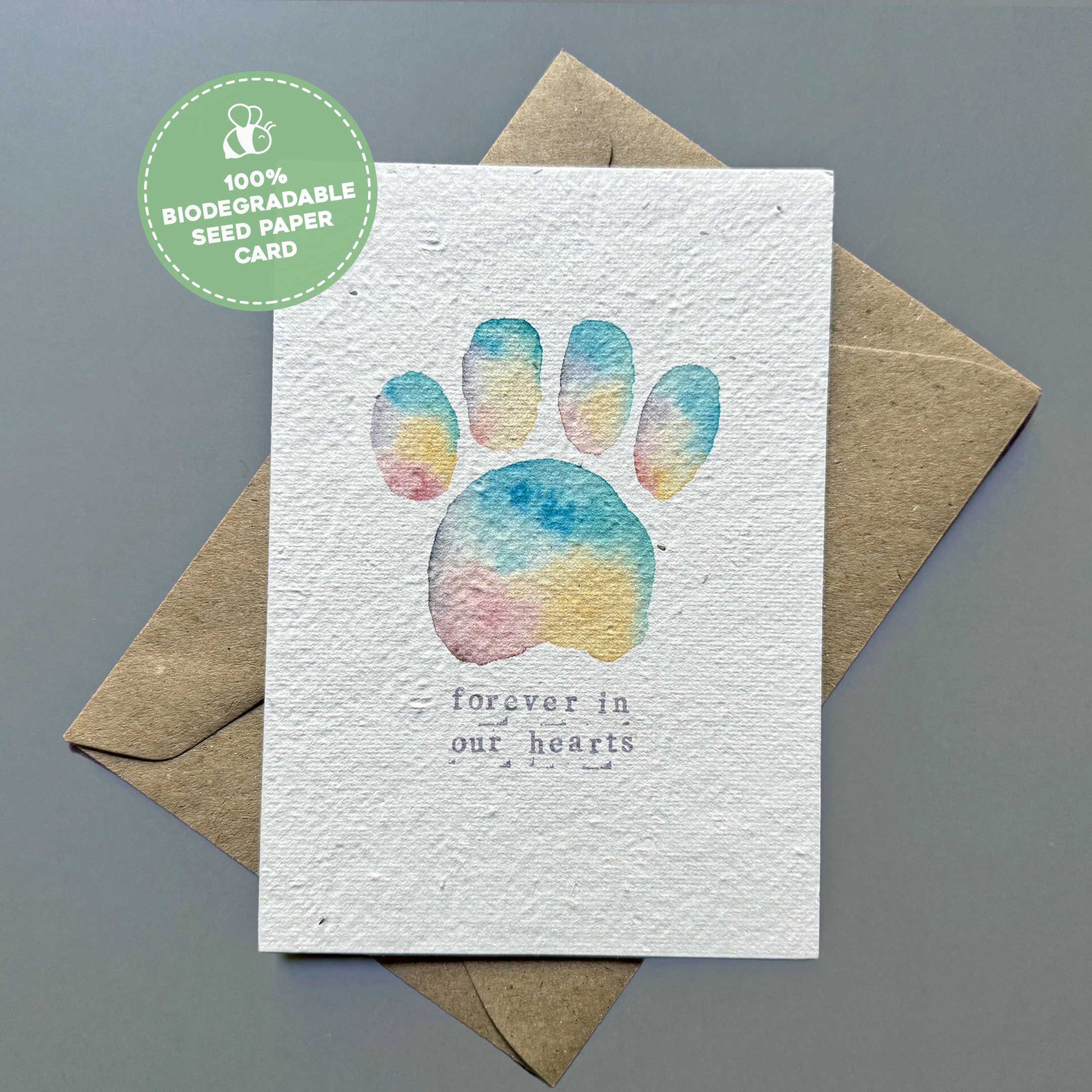 Forever in Our Hearts Paw Print - Plantable Pet Loss Card