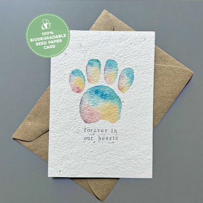 Forever in Our Hearts Paw Print - Plantable Pet Loss Card