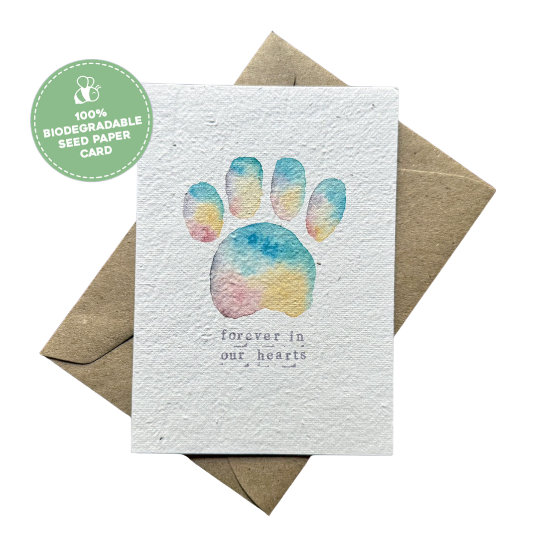 Forever in Our Hearts Paw Print - Plantable Pet Loss Card | Grief Gifts Australia