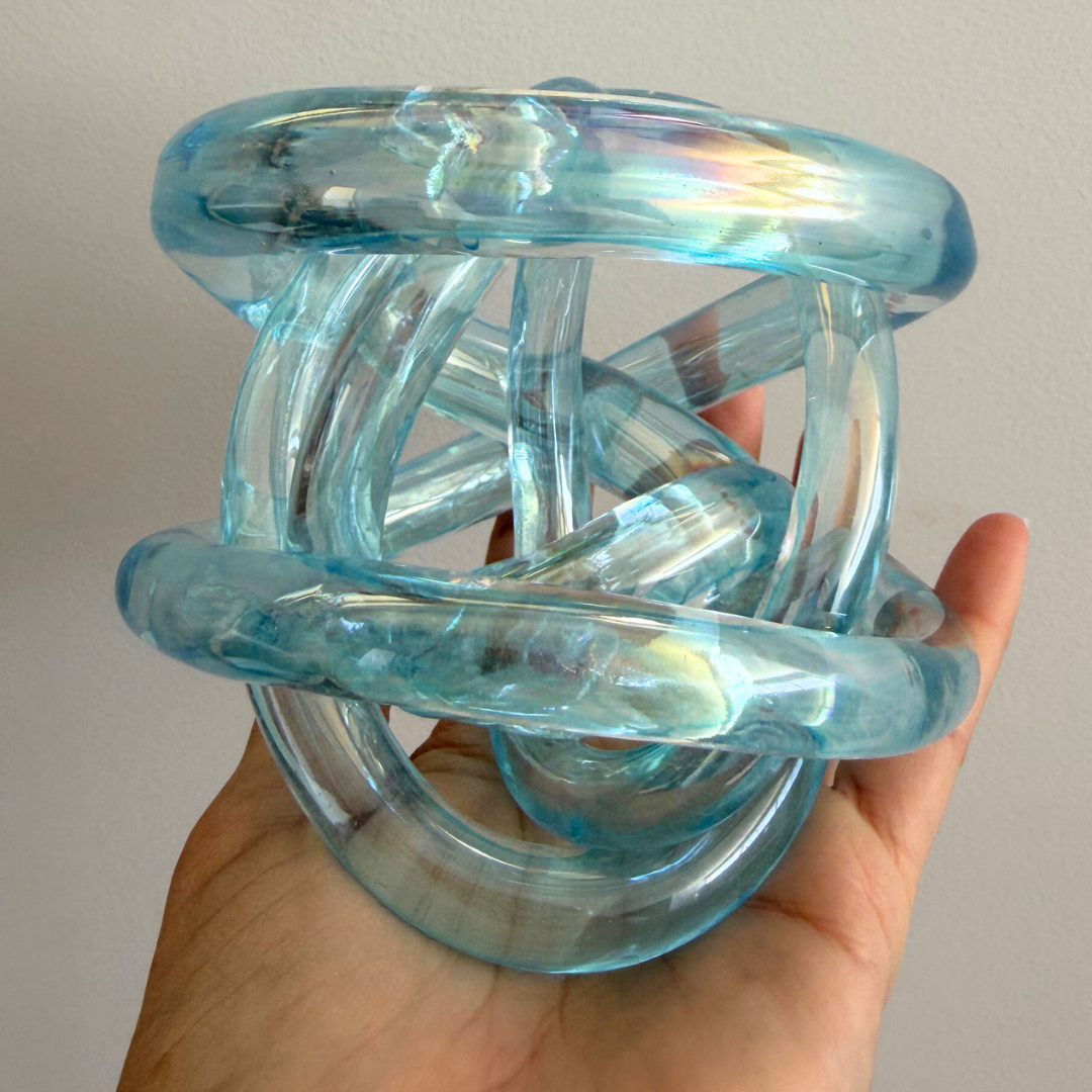 Glass Endless Knot - Iridescent Turquoise Blue | Grief Gifts Australia | Sympathy Gifts Delivered
