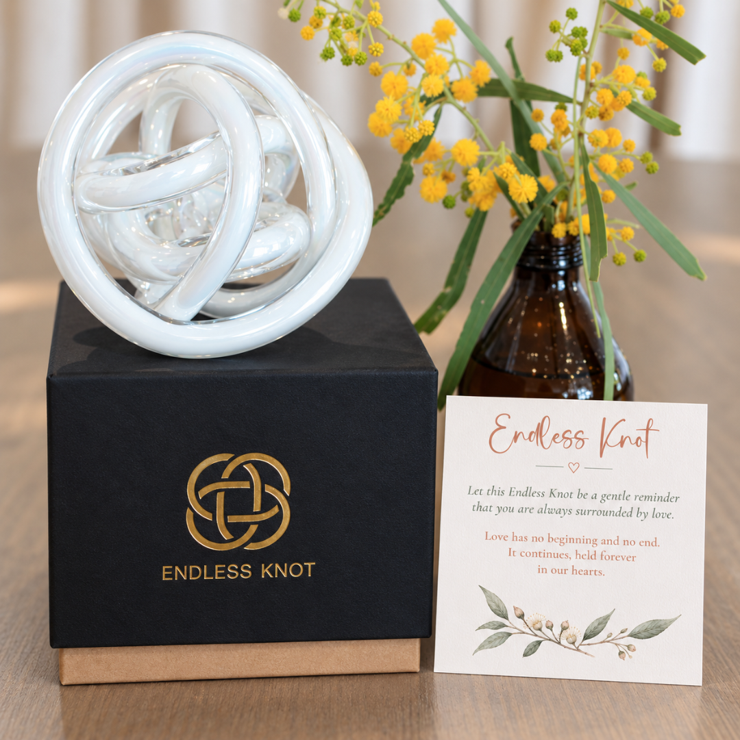 Glass Endless Knot in White | Alternative to Sympathy Flowers | Grief Gifts 