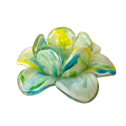 Glass Flower Tealight Votive – Ivory, Blue & Green | Grief Gifts Perth Delivered