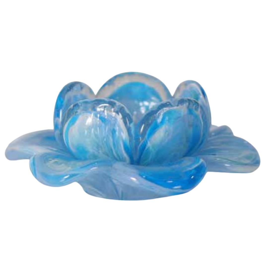 Glass Flower Tealight Votive – Sky Blue, Turquoise & Teal | Grief Gifts 