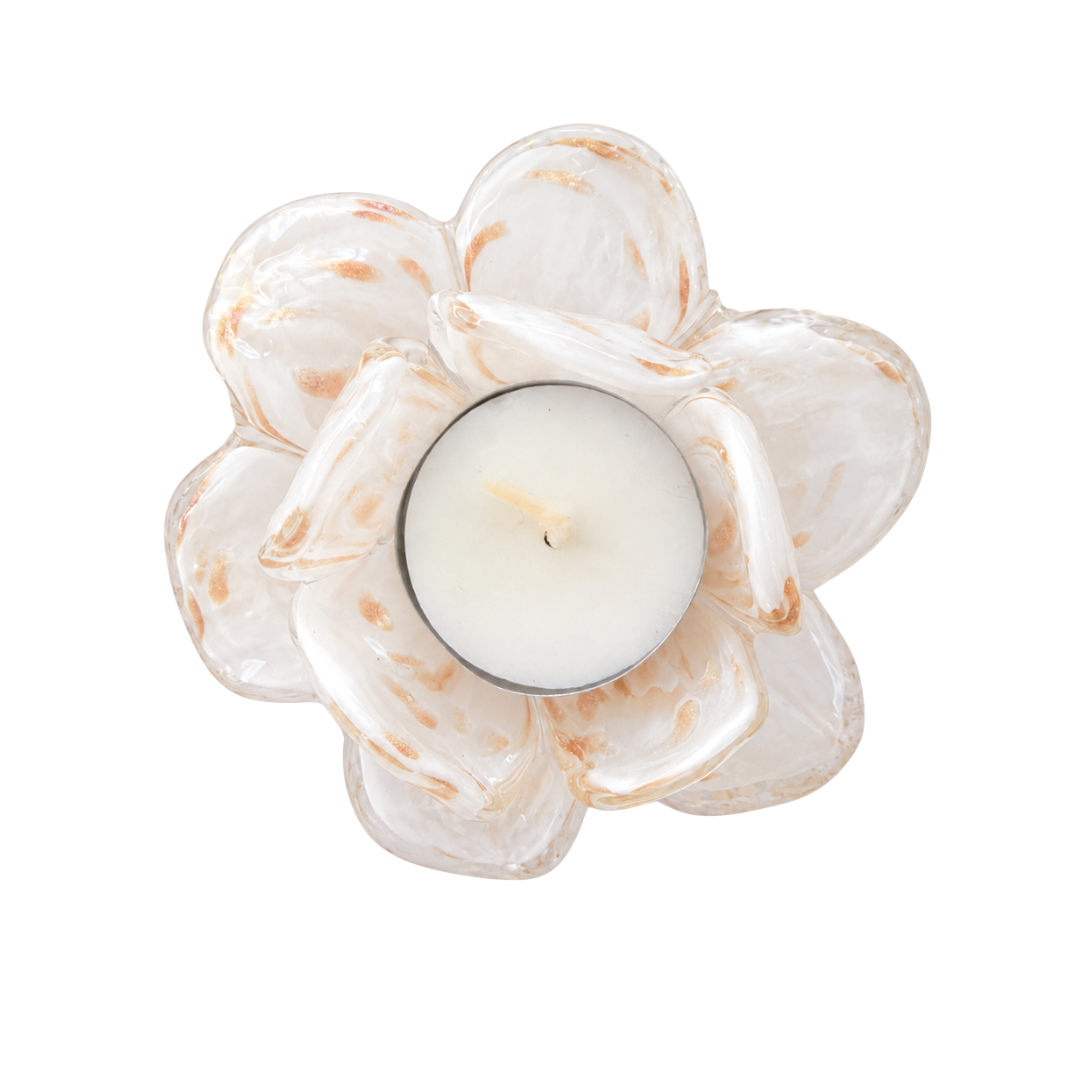 Glass Flower Tealight Votive – White & Gold | Grief Gifts Australia