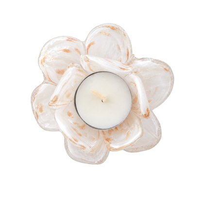 Glass Flower Tealight Votive – White & Gold | Grief Gifts Australia