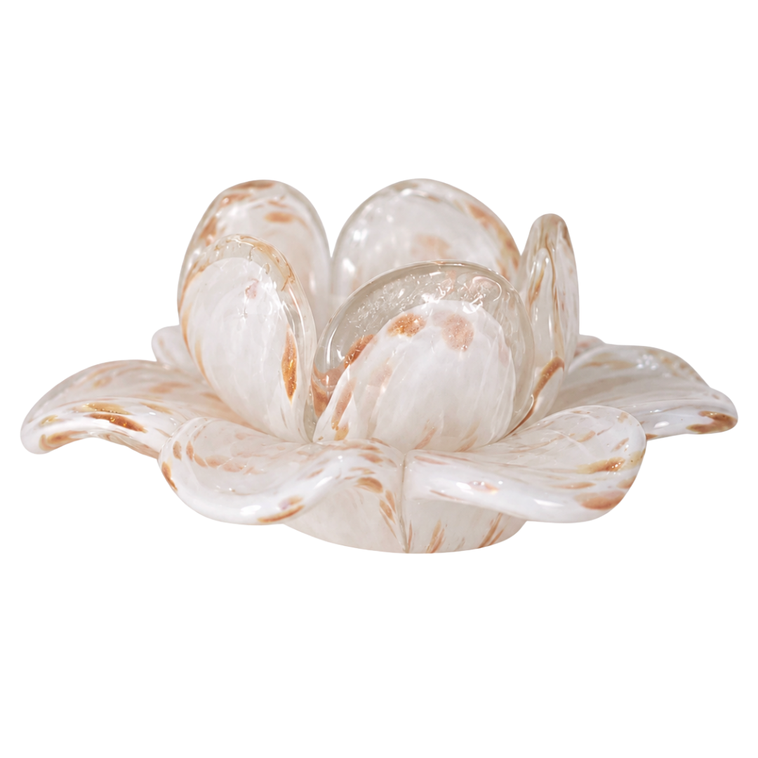 Glass Flower Tealight Votive – White & Gold | Grief Gifts Australia Delivered