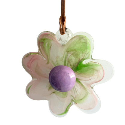 Glass Hanging Flower - Green and Pink | Grief Gifts Australia  Delivered