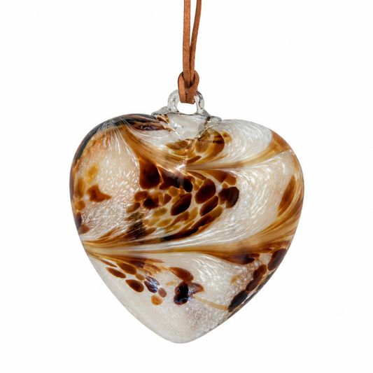 Glass Hanging Heart - Amber, Chocolate & Ivory | Grief Gifts Australia 