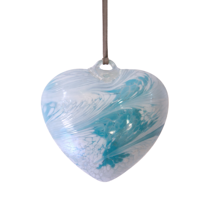 Glass Hanging Heart - Pearlised Blue